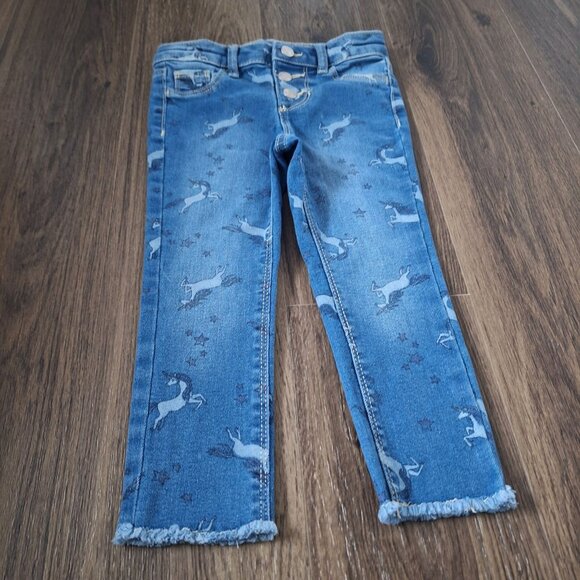 💙 Jumping Beans Girls Unicorn Print Stretch Denim Jeans Size 3T Distressed Hem - Picture 3 of 7